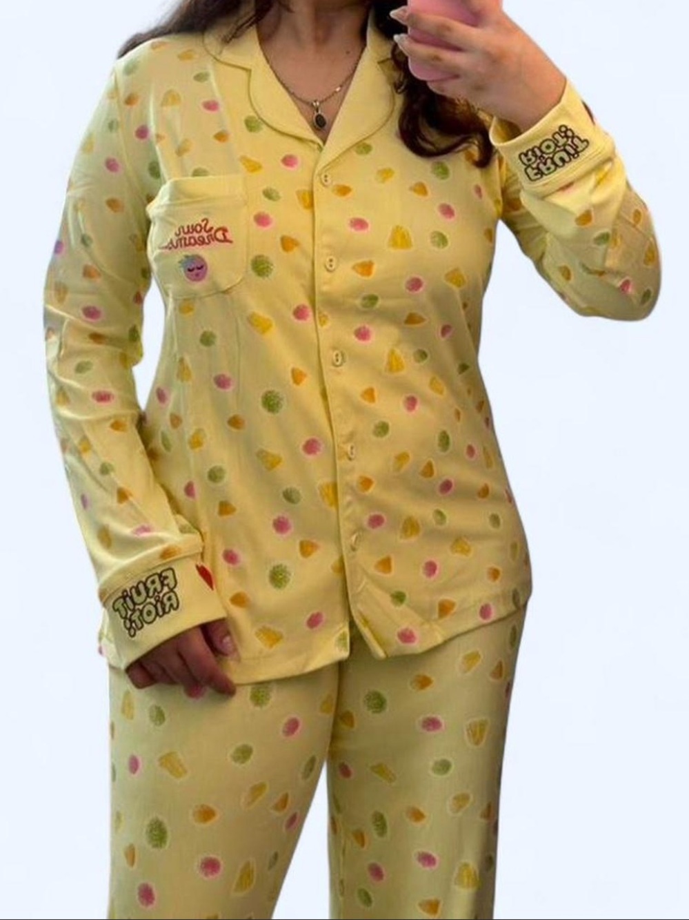 Yellow Fruit Riot Pajama Set - Citrus Treat Print - Picture 4 of 8